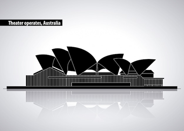 Teatro de ópera em sydney na austrália, ilustração de silhueta