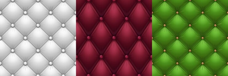 Vetor grátis tecido de sofá de luxo de texturas de estofamento de couro fundos realistas vetoriais padrões sem emenda de sofá de móveis estofados ou superfície de cadeira capa de sofá vermelho e verde branco com botões