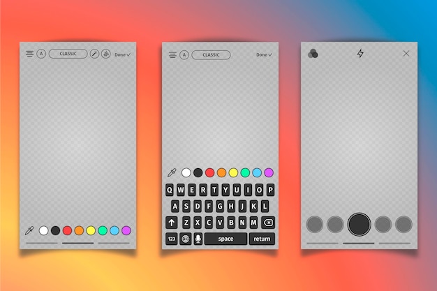 Vetor grátis teclado e modelo de interface de perfil cinza do instagram