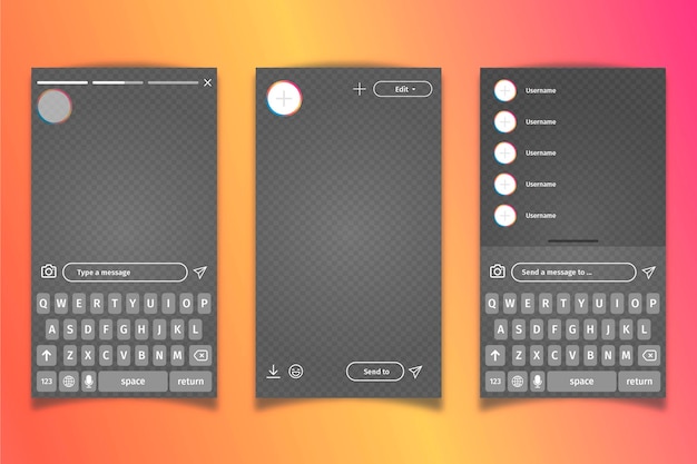 Teclado e modelo de interface de perfil do instagram