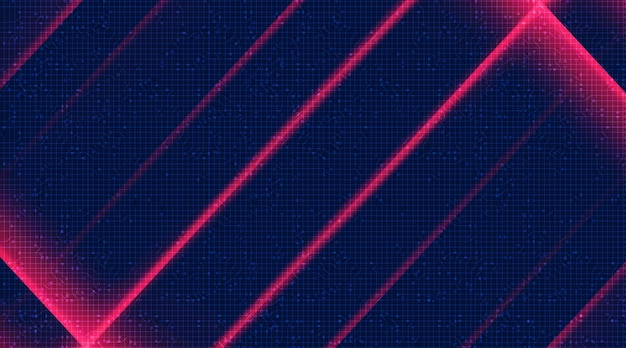 Tecnologia de circuito de néon vermelho sobre fundo azul, digital e projeto de conceito de conexão, ilustração vetorial.
