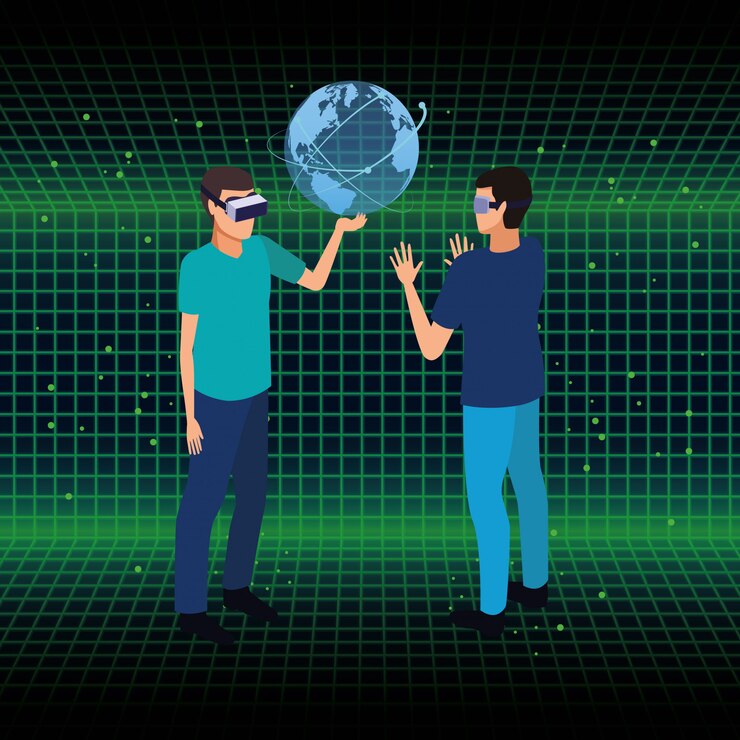 Vetor grátis tecnologia de pessoas e óculos de realidade virtual