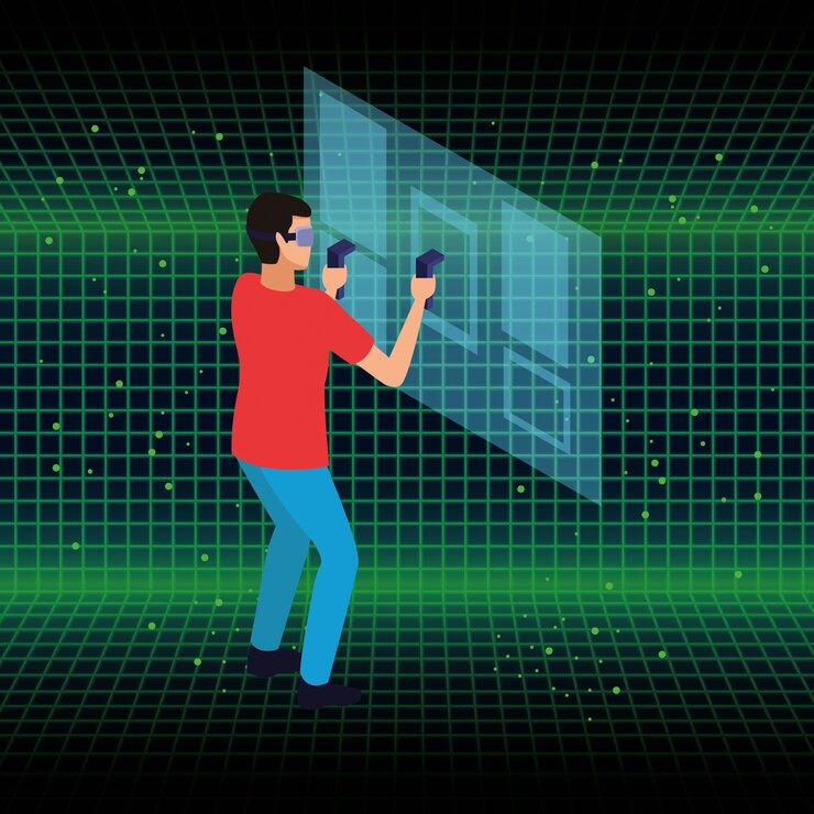 Vetor grátis tecnologia de pessoas e óculos de realidade virtual