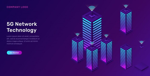 Tecnologia de rede 5G, conceito isométrico