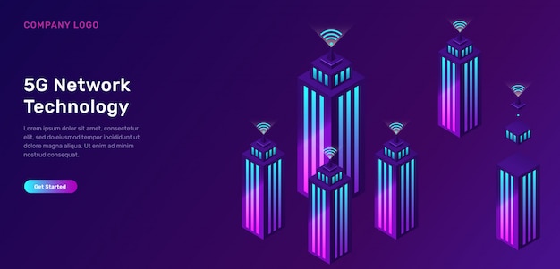 Vetor grátis tecnologia de rede 5g, conceito isométrico