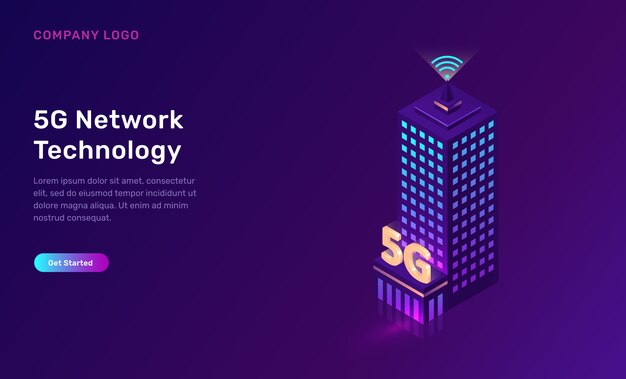 Tecnologia de rede 5G, conceito isométrico