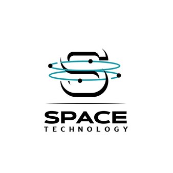 Tecnologia espacial com a letra inicial s cercada por elétrons design minimalista do logotipo do espaço si mono