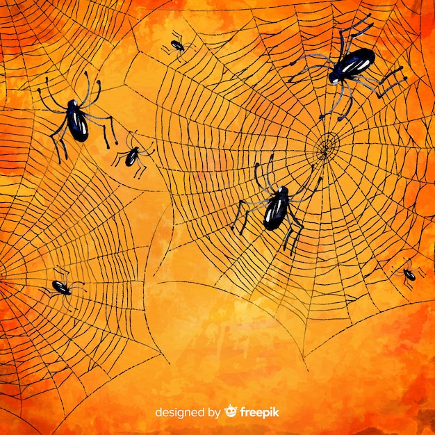 Vetor grátis teia de aranha assustador com fundo de halloween de aranhas