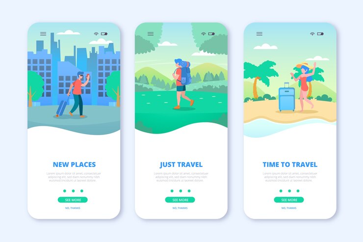 Vetor grátis telas de aplicativos de integração de viagens