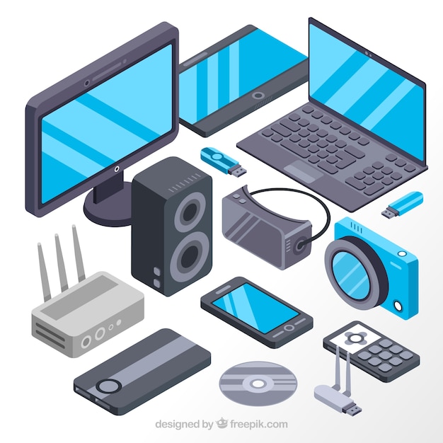 Telas e dispositivos eletrônicos isométricos