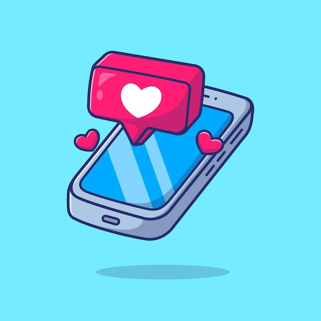 Telefone móvel com sinal de mensagem de amor cartoon vector ícone ilustração tecnologia feriado isolado