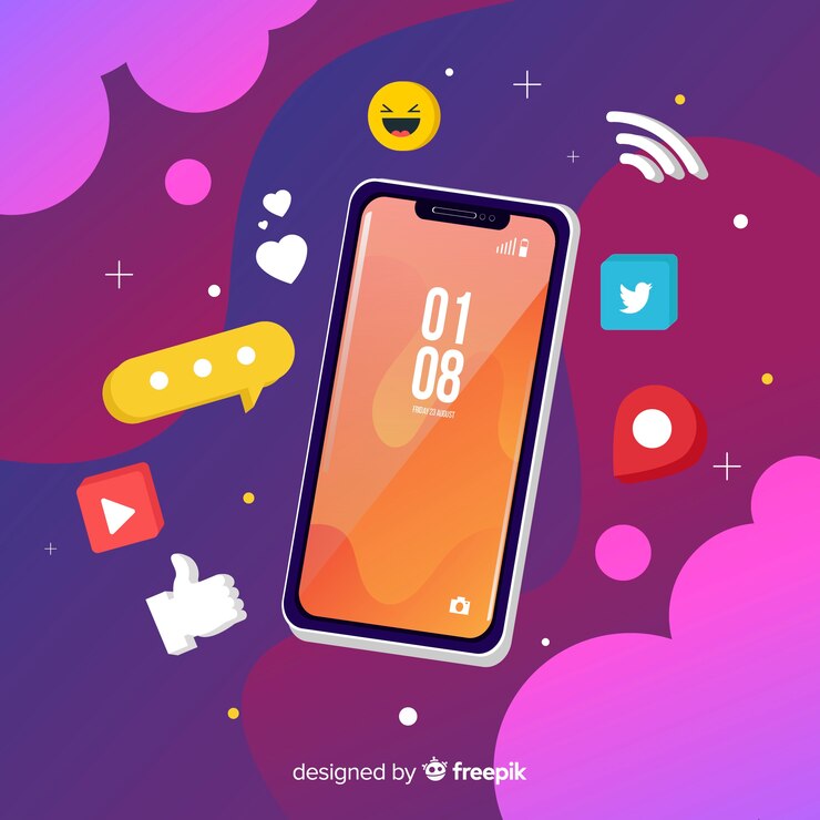 Vetor grátis telefone móvel isométrico com notificações