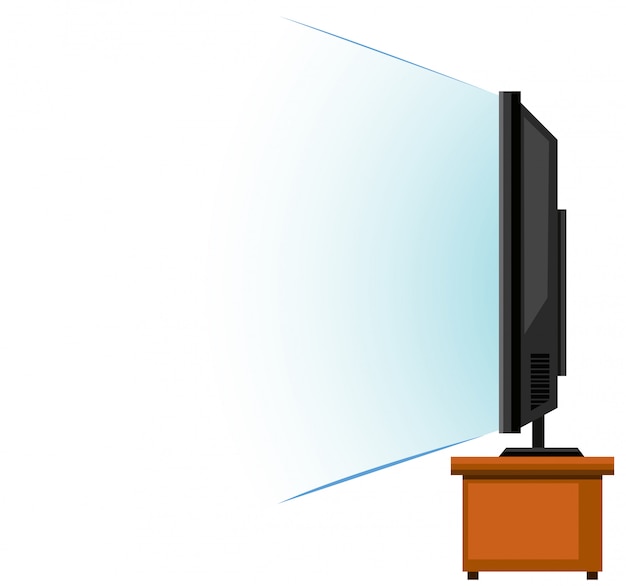 Vetor grátis televisão de tela plana na mesa de madeira