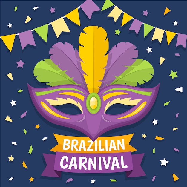Vetor grátis tema de carnaval brasileiro de design plano com máscaras