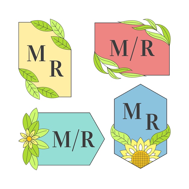 Vetor grátis tema de coleção de monograma de casamento colorido