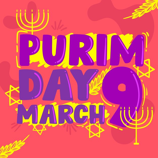 Tema de design plano feliz dia de purim