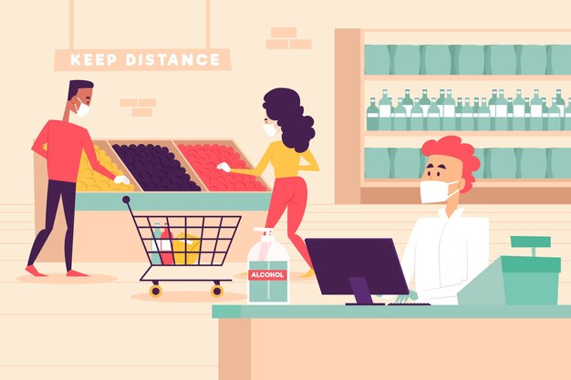 Tema de ilustração de supermercado de coronavírus