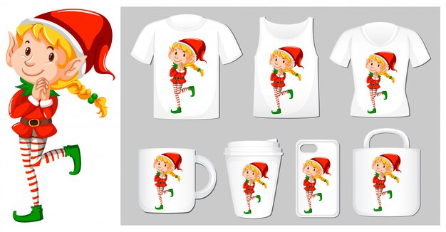 Tema de Natal com elfo em modelos de produtos