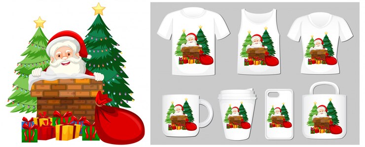 Vetor grátis tema de natal com papai noel em modelos de produtos