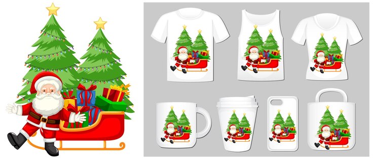 Vetor grátis tema de natal com papai noel em modelos de produtos