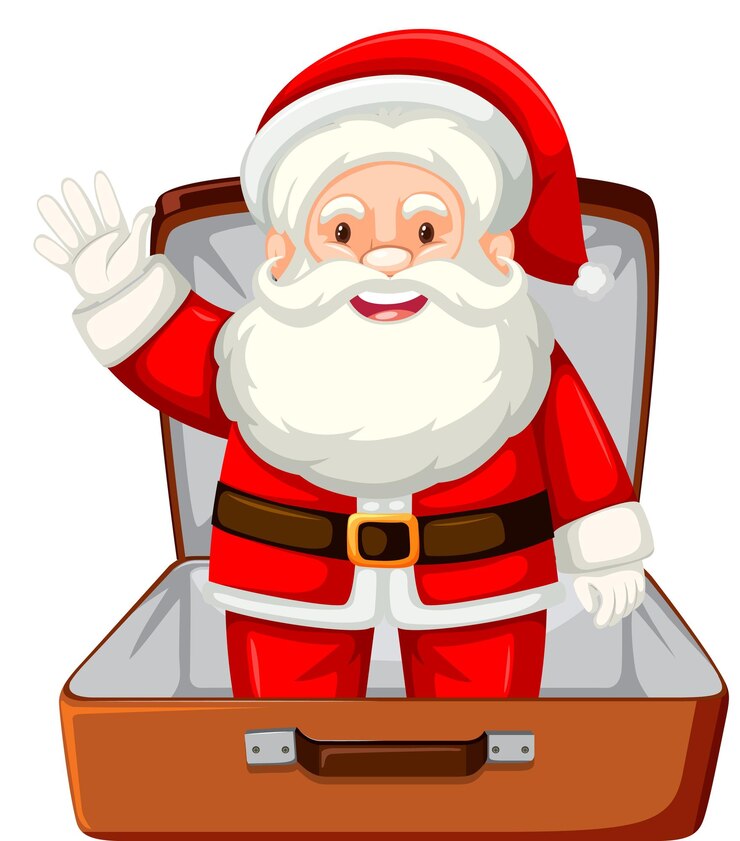 Vetor grátis tema de natal com papai noel em uma bagagem no fundo branco