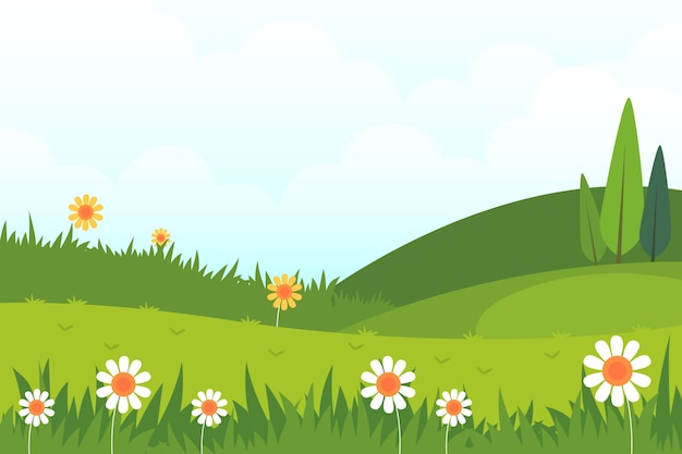 Tema de paisagem de primavera de design plano