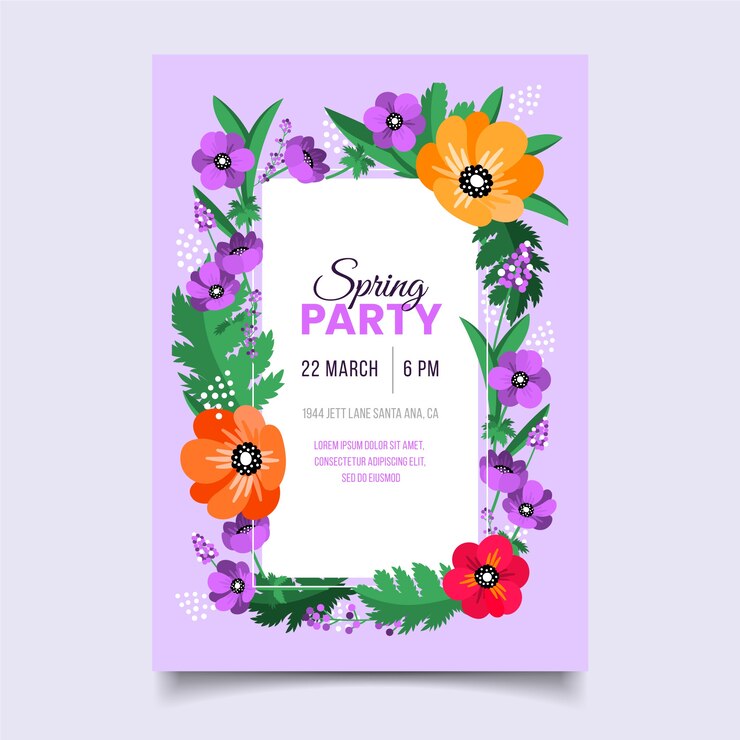 Vetor grátis tema de panfleto de festa de primavera de design plano