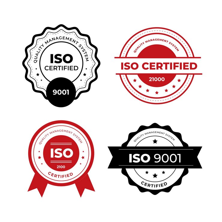 Vetor grátis tema de selo de certificação iso