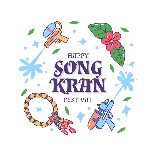 Tema songkran desenhado à mão
