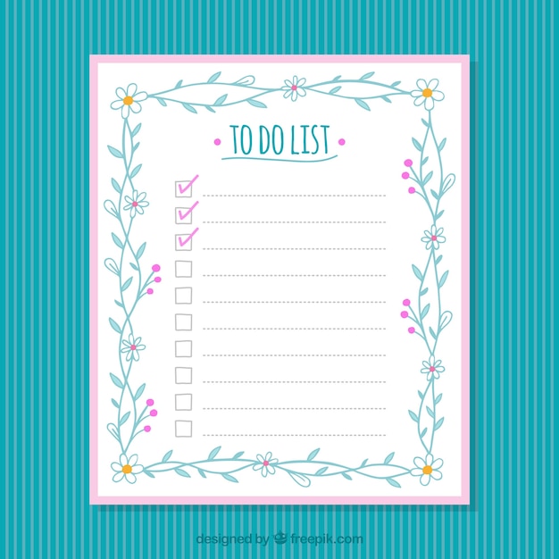 Vetor grátis template checklist com decoração floral