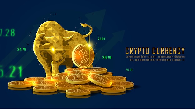 Tendência de alta da criptomoeda bitcoin em um conceito futurista dourado