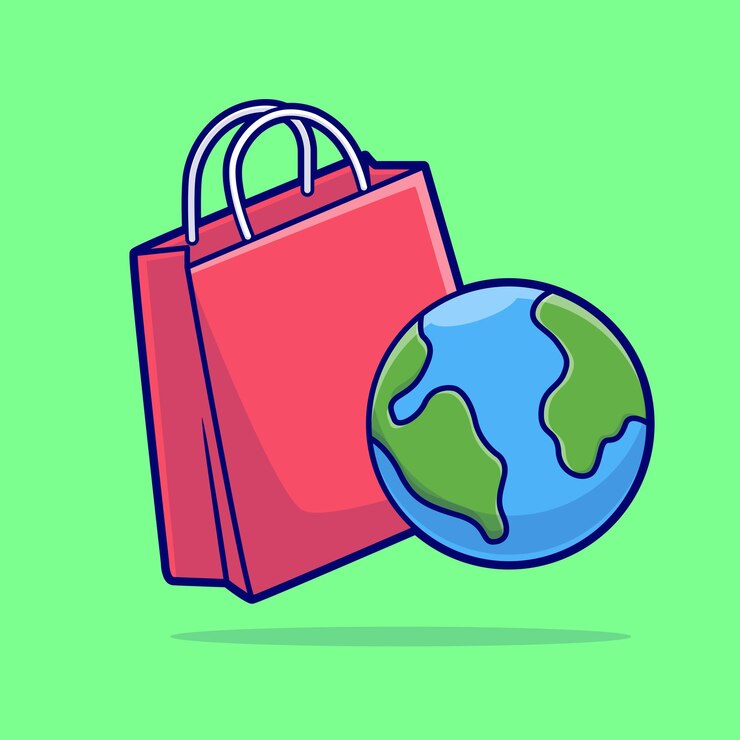 Vetor grátis terra e bolsa de compras ícone vetorial de desenho animado ilustração negócio ícone de natureza vector plano isolado