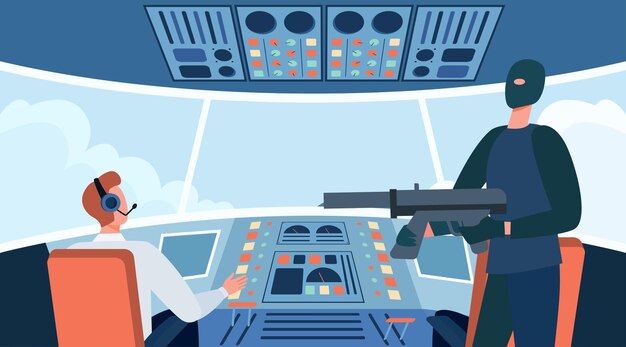 Terrorista sequestrando aeronave e segurando arma