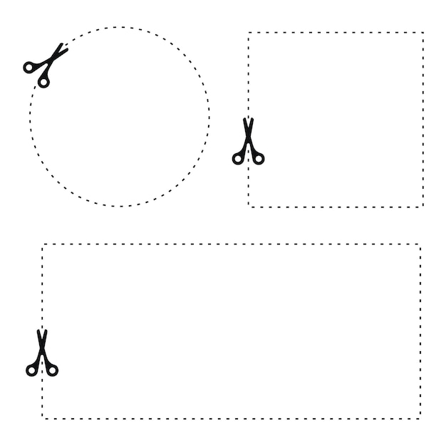 Vetor grátis tesoura cortando círculo pontilhado retângulo quadrado
