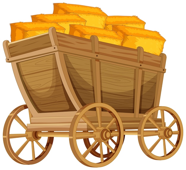 Vetor grátis tesouro de ouro em um carrinho de madeira
