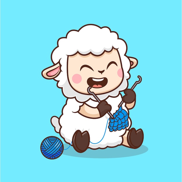 Tesouro de tricô de ovelhas bonito ícone vetorial de desenho animado ilustração ícone de férias de animais vector plano isolado