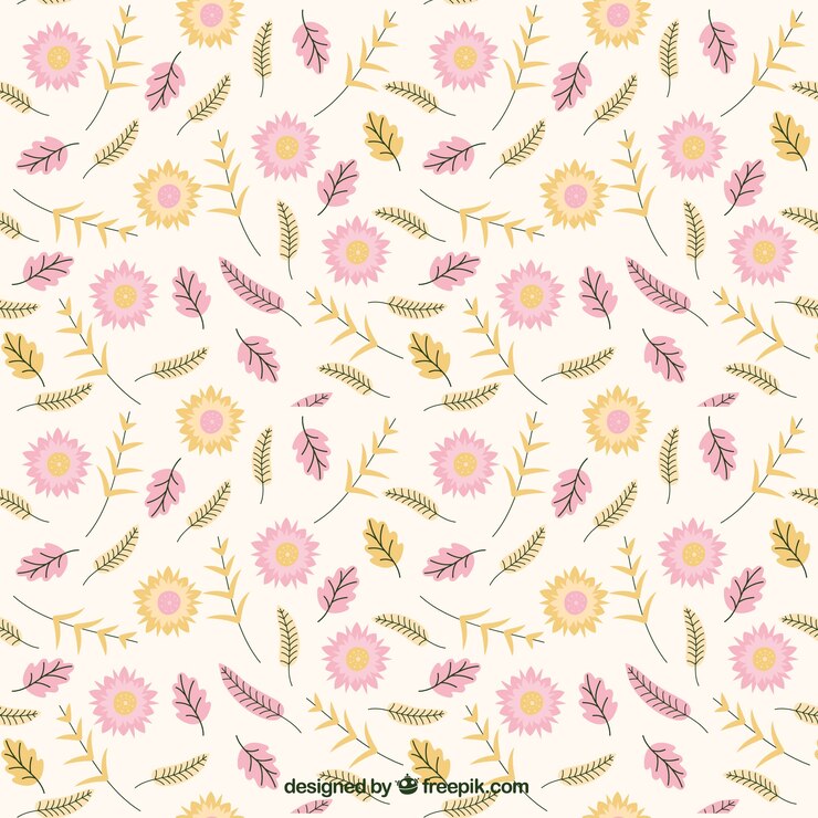 Vetor grátis teste padrão bonito com flores desenhadas à mão em cores pastel