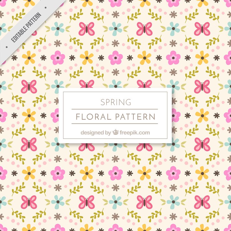 Vetor grátis teste padrão floral da mola com borboletas decorativas