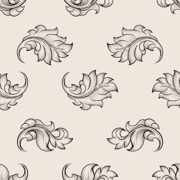 Vetor grátis teste padrão floral gravado. fundo sem costura floral de repetição, pano de fundo com decoração floral, ilustração de ornamento floral vetorial