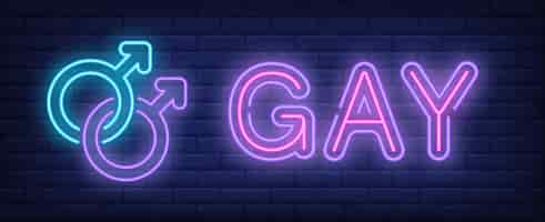 Vetor grátis texto de néon gay com dois símbolos de gênero masculino acoplado