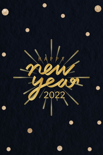 Texto de saudações da temporada estética de feliz ano novo com glitter dourado 2022 em vetor de fundo preto