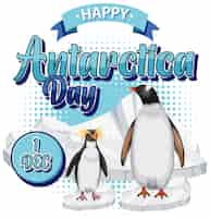 Vetor grátis texto do dia da antártida com pinguim