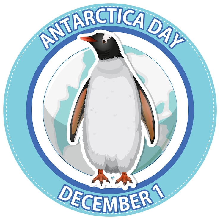 Vetor grátis texto do dia da antártida com pinguim