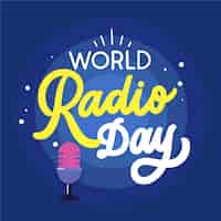 Vetor grátis texto do dia do rádio mundial plano