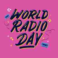 Vetor grátis texto do dia do rádio mundial plano