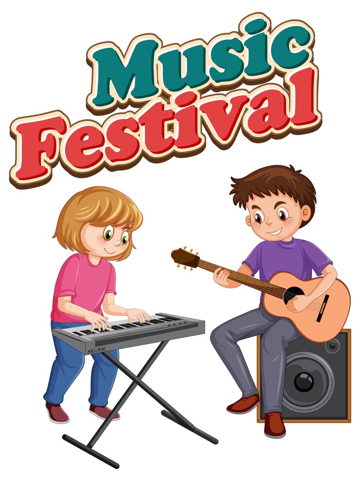 Vetor grátis texto do festival de música com banda de música infantil