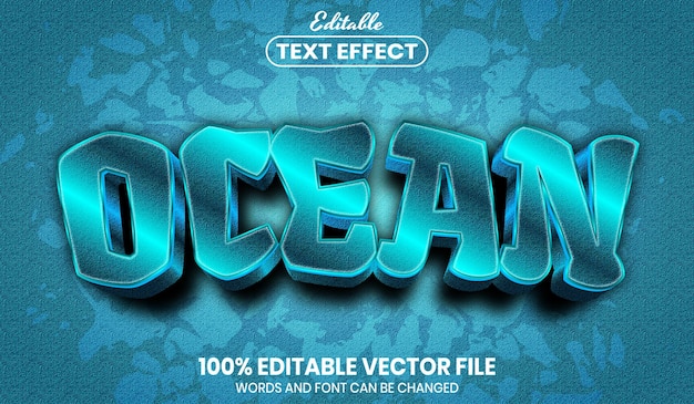 Texto do oceano, efeito de texto editável de estilo de fonte Vetor Premium