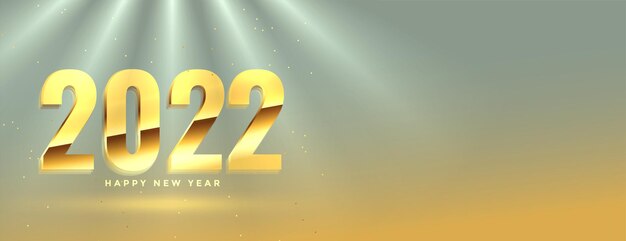 Texto dourado de feliz ano novo de 2022 com efeito de spot light