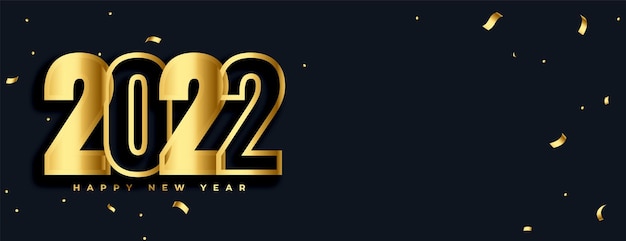 Texto dourado de feliz ano novo de 2022 com fundo de confete