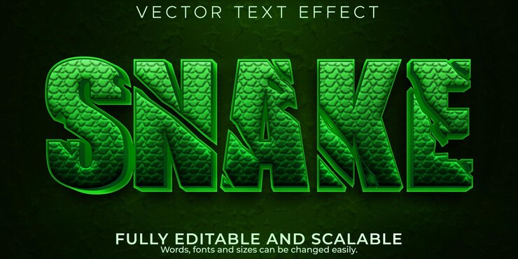 Vetor grátis texto editável com efeito de cobra, 3d selvagem e estilo de fonte skin